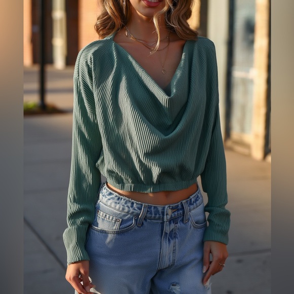 Urban Outfitters Tops - Urban Outfitters OUT FROM UNDER Green Ribbed Cropped Top